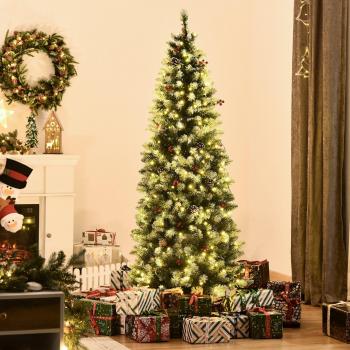 Árbol de Navidad artificial Homcom 180 cm, 618 ramas, 300 luces LED, color verde, ignífugo, decoraciones incluidas, base plegable, diámetro de 65 cm