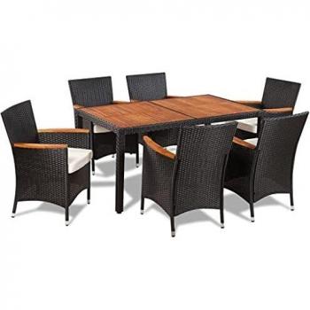 7-Piece Poly Rattan Outdoor Dining Set with Cushions