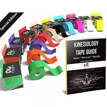 Cinta para kinesiología (2 unidades, o 1 unidades) PHYSIX Gear Sport, 5 cm x 5 m rollo, mejor impermeable soporte muscular adhesivo, Fisioterapia terapéutico ayuda, incluye cinta 82pg paso a paso guía electrónica, (Single) Nude Beige Tape + eGuide