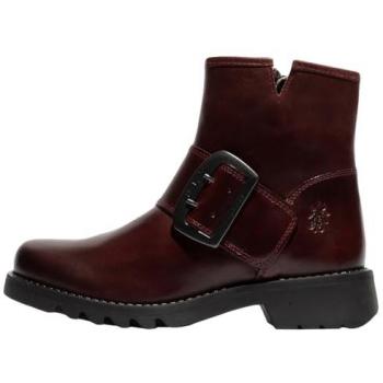 Fly London Rily Women's Red Leather Ankle Boots with Buckle Strap