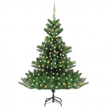 Árbol de Navidad abeto Nordmann con LEDs y bolas verde 240 cm