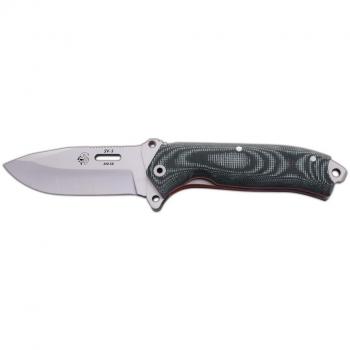 Cuchillo de Caza SV-3 J&V con mango Micarta verde, hoja de 8.5 cms y funda negra de piel
