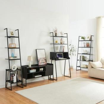 Set de muebles 'Storfjord' 4 piezas: Escritorio, 2 Estanterías Escaleras, Mesa TV Metal - Negro