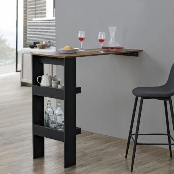Mesa de Bar Bromölla Mural 120x45x106 cm con 2 Estantes Aglomerado Negro y Roble Oscuro
