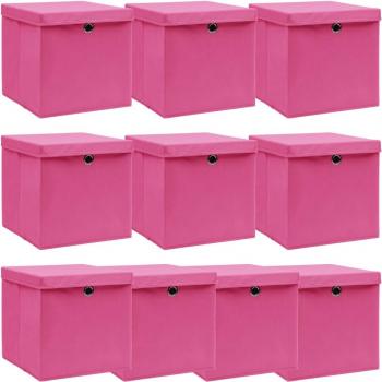 Cajas de almacenaje con tapas 10 uds tela rosa 32x32x32 cm