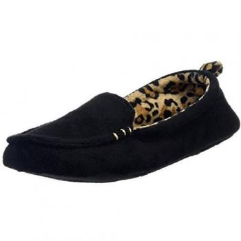 DearfoamsMicrofiber Terry Moccasin With Memory Foam - Zapatillas bajas para mujer, color negro