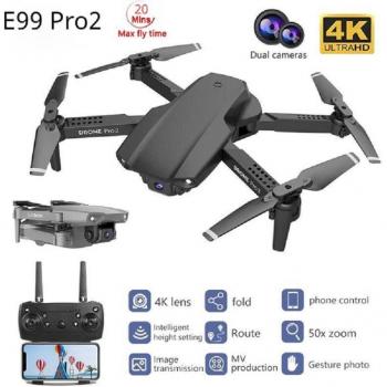 Dron E99PRO 4K FPV Mini con cámara HD, quadcopter RC, sensor de gravedad, seguimiento automático, transmisión en tiempo real, control móvil y plegable + 1 batería gris
