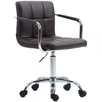Silla de oficina Lucy V2 en símil cuero marrón, con ruedas y altura ajustable, incluye reposabrazos