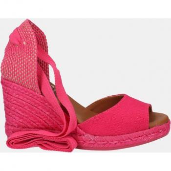 Sandalias de cuña de mujer en lino con cintas - Rosa Talla 40