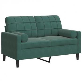 Sofá de 2 plazas con cojines de terciopelo verde oscuro 120 cm