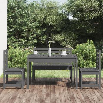Juego de comedor de jardín 4 piezas madera maciza pino gris