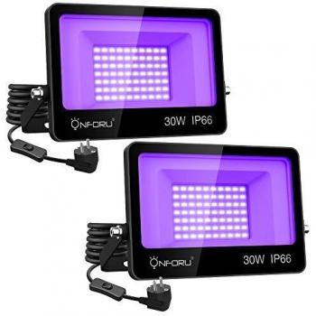 Onforu 2 Pack 30W Luz UV, Foco UV Ultravioleta, Luz Negra Impermeable IP66, Fluorescente Lámpara de Escenario Blacklights para Halloween Bar Club DJ Discoteca Fiesta Pinta Corporal Gimnasio