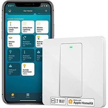 Interruptor de Pared Inteligente, 2 Vías, 1 Canal. Wi-Fi Interruptor. Compatible con HomeKit Siri, Alexa Echo, Google Home y SmartThings. meross MSS550XHK.
