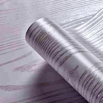 Hode Papel Adhesivo para Muebles Blanco Plateado Madera Vinilos Pegatina Decorativo 40cmX2m Impermeable Papel Pintado Cocina Baño PVC