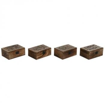 Caja-Joyero Home ESPRIT Marrón Madera de mango 15 x 10 x 6 cm (4 Unidades)