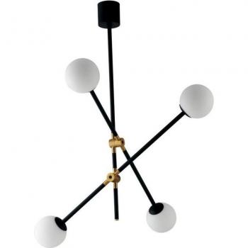 Plafón Antitesi Negro 85 Cm, lámpara colgante de techo Globe, color negro y dorado con pantalla de ópalo, casquillo E14