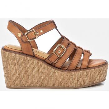 Sandalias de cuña de piel para mujer con cierre de hebilla