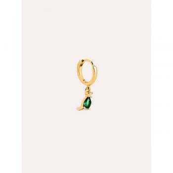 Pendiente Suelto Singularu Aro Dino T Rex Green - Pendiente de Plata de Ley 925 bañado en Oro de 18 Kt con diseño de dinosaurio T-Rex - Cierre Click/Congo - Joya para Mujer