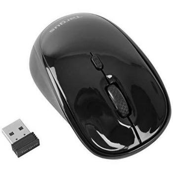 Targus Ratón USB inalámbrico Blue Trace, ratón óptico de gran precisión con adaptador autoalmacenable, ratón ergonómico para zurdos y diestros – Negro, AMW50EU