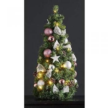 Cono LED de Abeto Noel con Decoración Plateada/Rosa 34x65 cm