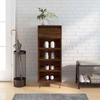 Mueble zapatero de madera contrachapada 40x36x105 cm en color blanco, gris hormigón y roble ahumado