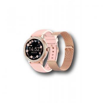 SAMI Smartwatch Donna Redondo con Piedras Rosa - Correa de Malla Beige
