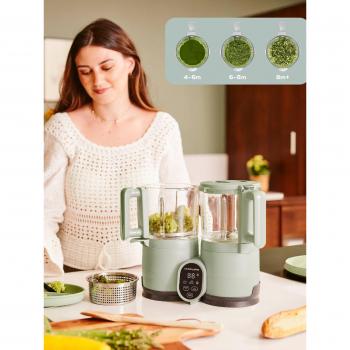 Robot multifunciones Nutribaby Glass BABYMOOV 4 en 1: Vaporera, Mezclador, Descongelador y Calentador - Verde Celadon