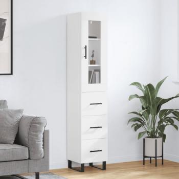 Aparador alto de madera contrachapada blanco con dimensiones 34,5x34x180 cm, diseño moderno, cuenta con 3 cajones y es ideal como mueble de almacenaje para salón o armario auxiliar