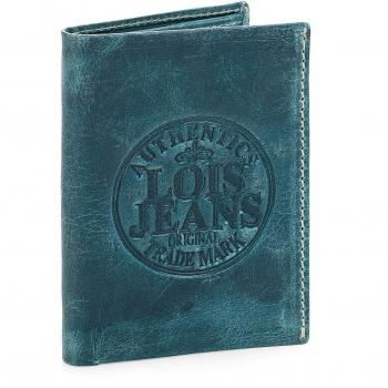 Lois - 12318 Cartera Billetero Tarjetero Hombre de Piel. Vertical. Porta Monedas Interior con Cremallera. 6 Compartimentos para Tarjetas. 2 para Billetes, Color Azul