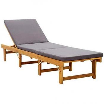 Tumbona plegable con cojín de madera maciza de acacia