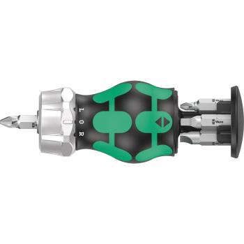 Destornillador Porta-Puntas versión extra-corta Kraftform Kompakt Stubby Magazin RA 4 Wera 05008886001 con 6 puntas intercambiables, diseño compacto y ergonómico, ideal para espacios reducidos