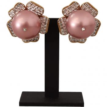 Dolce & Gabbana Gold Tone Maxi Faux Pearl Floral Clip-on Jewelry Earrings