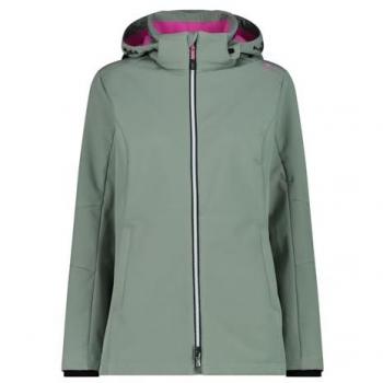 CMP Women's Long Fit Softshell Jacket with Zip Hood and Fleece Lining, Green (Size 46)
