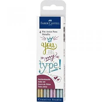 Estuche 4 Rotuladores Pitt Pen Faber Castell Metálicos Multicolor