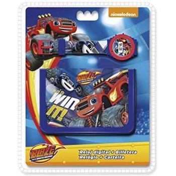 Kids Euroswan Set con Billetera y Reloj Digital Modelo Blaze, Compuesto, Multicolor, 25x7x20 cm