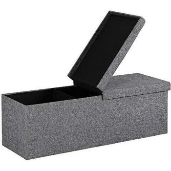 Banco de Almacenaje Plegable Gris Oscuro 115x38x38cm con Asiento Acolchado y Cubre Tapa