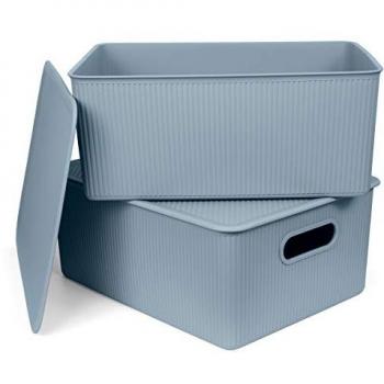 Set de 2 Cajas Organizadoras Baobab de 15L con Tapa en Plástico PP05, Color Azul Mist