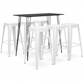 Bar Set 7 piezas mesa alta y taburetes de bar negro y blanco