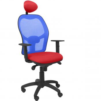 Silla de Oficina Jorquera con Cabecero Fijo, Malla Azul y Asiento Bali Rojo - Piqueras y Crespo