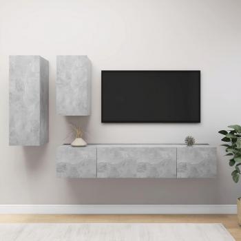 Set de muebles para salón con TV de 4 piezas en madera ingeniería, dimensiones 80 x 30 x 30 cm, acabado gris hormigón