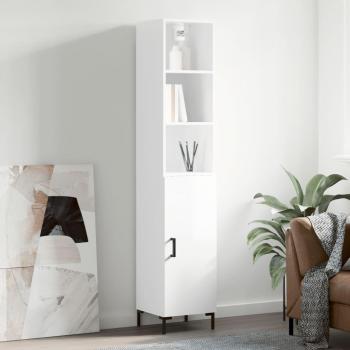 Aparador de madera contrachapada blanco brillo 34,5x34x180 cm con 1 puerta - Mueble de Almacenaje de Salón, Buffet para salón, Armario Auxiliar, Armario de Almacenamiento
