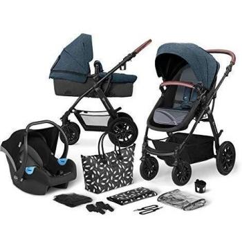 Kinderkraf Carrito Bebé 3 Piezas XMOOV, Capazo, Silla Paseo, Silla Coche, Azul