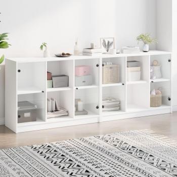Librería con Ante Blanco de Madera Multicapa 204x37x75 cm, Estantería con Puertas de Madera de Ingeniería Negra 204x37x75 cm Vidaxl