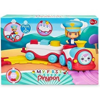 Pinypon - My First, Tren Divertido, primer tren de juguete con vías para circular y la figura del maquinista, ruedas y panel con huecos para encajar formas geométricas de colores, FAMOSA