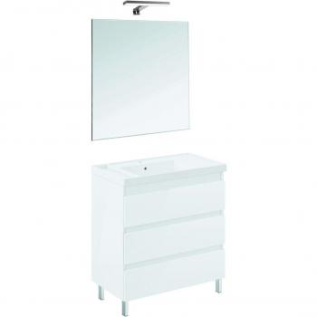 Conjunto de baño Cosmic con mueble suspendido, lavabo teckstone, espejo y aplique
