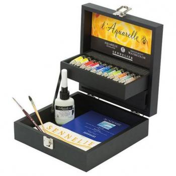 Estuche de Acuarela Extrafina Sennelier - 11 tubos de 10ml en caja de madera negra