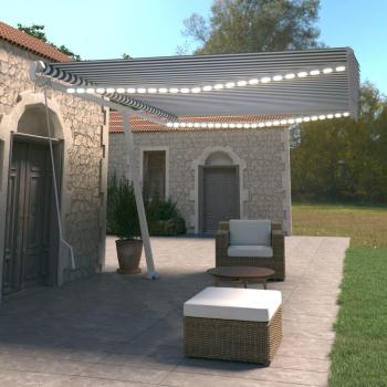 Toldo retráctil manual con luz LED azul y blanco 500x350 cm Azul