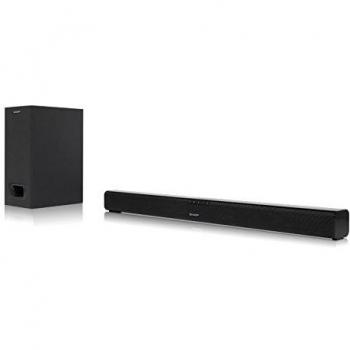 SHARP HT-SBW110 2.1 Soundbar, 180W Slim Wireless Bluetooth Soundbar with Wired Subwoofer for TV with HDMI ARC /CEC, Aux and Digital Optical-In, Wall Mount or Table Top Sound Bar - Black
