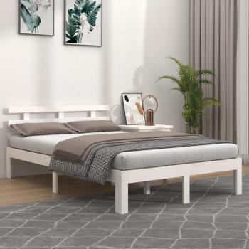 Cama de madera maciza blanca 140x190 cm