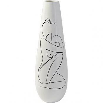 Jarrón decorativo de resina abstracto con figura femenina - Blanco moderno (31.5 x 31.5 x 95.5 cm)